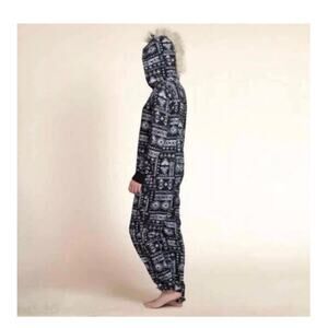 Hollister Koala Pajama Sleep Jumpsuit One Piece Sleepwear Aztec Black Gray